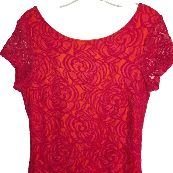 Cato Women's Dress 12 Pink Orange Lace Cap Sleeves  Sun Misses Size Large L - Picture 2 of 7